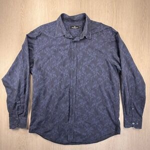 Bugatchi Uomo XL Blue Jacquard Button Down Shirt Business Casual Quiet Luxury